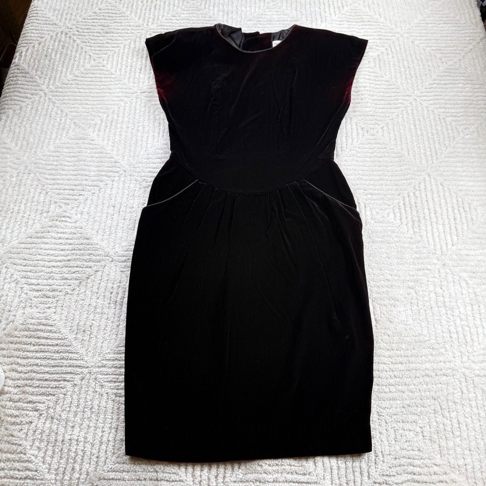 Oberon by Ebi Velvet Sheath Dress Women 8 Dark Burgundy VTG 80s Cocktail Gothic